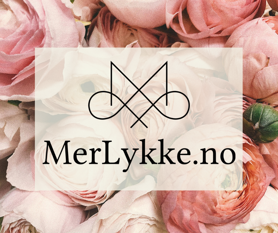 bilde med rosa blomster og merlykke logo som symbol på netthandel.